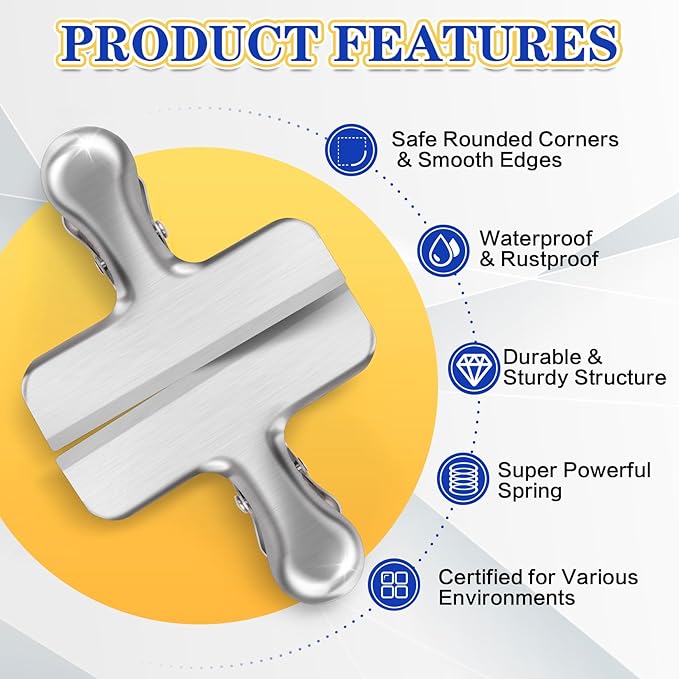 24 Pack Bag Chip Clips, 3 Inches Wide Heavy Duty Food Clip for Bags, Stainless Steel Grip Clips for Chips and Other Food Bags, Snack Clamp for Kitchen, Office to Seal Coffee Bags, Paper Sheets, Silver
