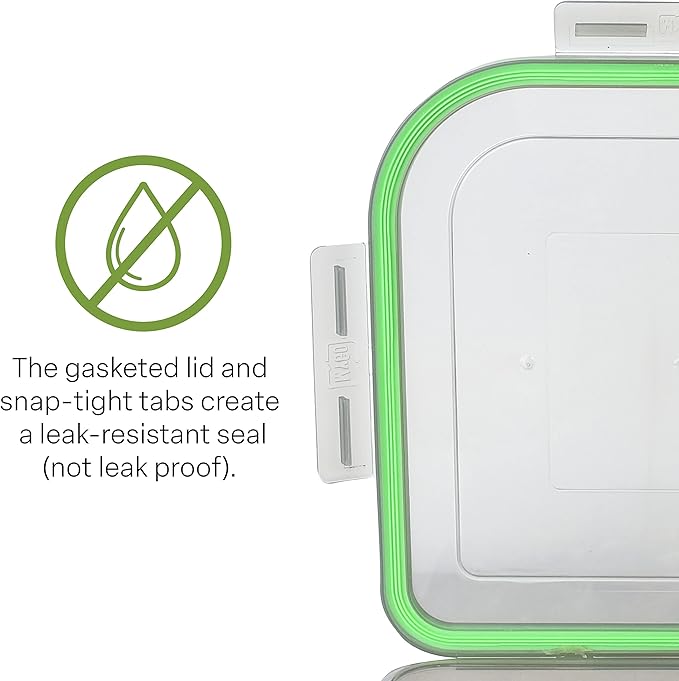 Large To-Go Single Compartment Container, 9"x 9" x 2-1/2", Reusable, Microwave Safe, NSF Certified, Smoke/Green