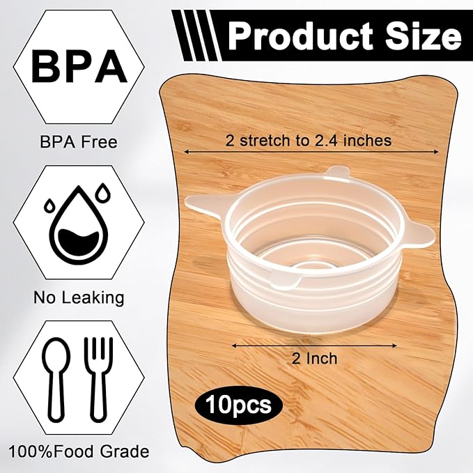10 Pcs Silicone Stretch Lids,Same Size Silicone Lids,Extra Small Stretch Lid,Reusable Jar Cover,Can Covers for 2 Inch To 2.4 Inch Cans Cups and Bottles
