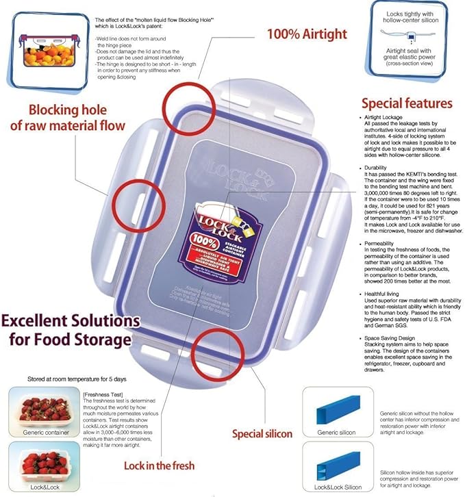 Lock & Lock No BPA Water Tight with 2 Divider Cups, Food Container, 1.5-cup, 11-oz, Pack of 6, HPL806C