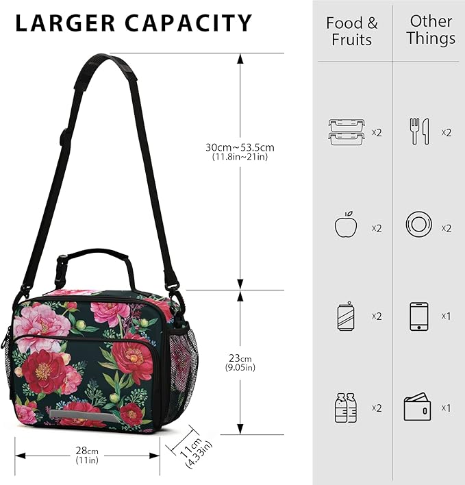 Pink Peonies Kids Lunch Bag Flowers Insulated Lunch Bags Reusable Lunch Box Lunch Tote Bag for School Office Work Picnic
