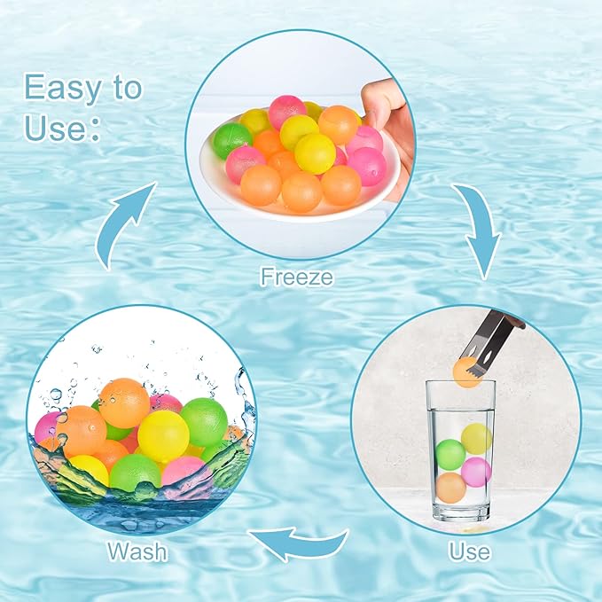 100 Pack Reusable Ice Cubes for Drinks - Colorful Round Shape Plastic Cubes Without Diluting - BPA Free, Refreezable for Coffee, Wine, Whiskey, Cocktails (Multicolor)