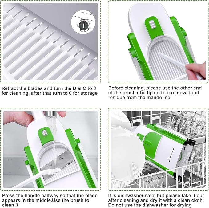 Safe Mandoline Slicer for Kitchen, Adjustable Thickness 0.1-8 mm, Professional Vegetable Slicer, Potato Slicer, Food Chopper French Fry Cutte, Mandolin, Chopping Artifact Fast Veggie (avocado Green)