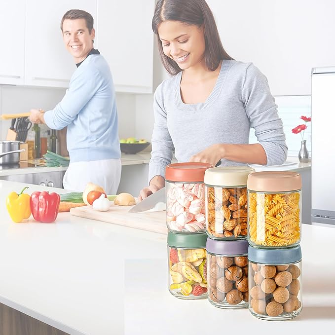 Glass jar with Airtight Lids 4 Set, 16oz overnight oats containers with lids, Glass Mason jars, Reusable Meal Prep Jars for Food Yogurt Snacks Storage