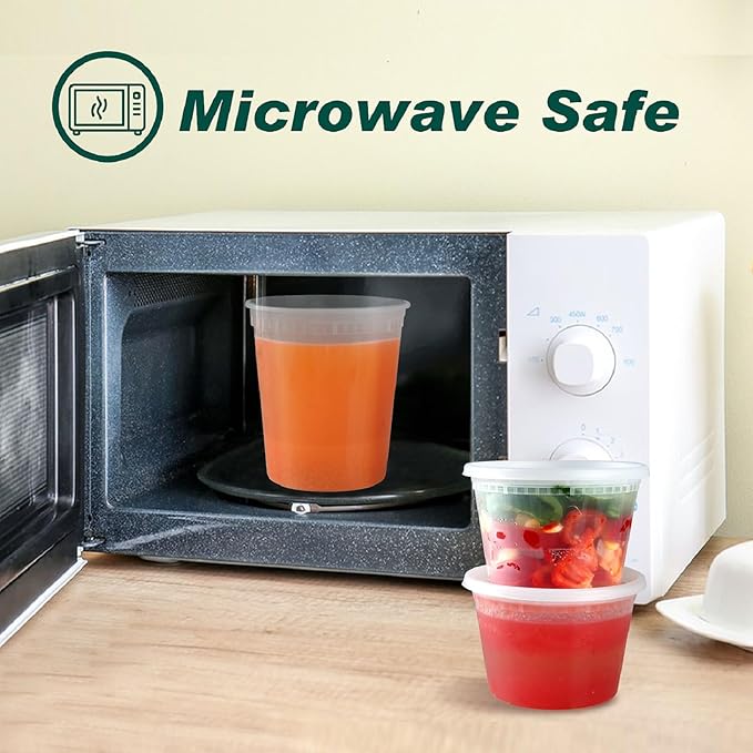 48Sets Deli Containers with Lids (8oz, 16oz, 32oz Each), Food Srorage Containers with Lids Airtight, Disposable Soup Containers with Lids, Microwave/ Freezer/ Dishwasher Safe, Leakproof, BPA Free
