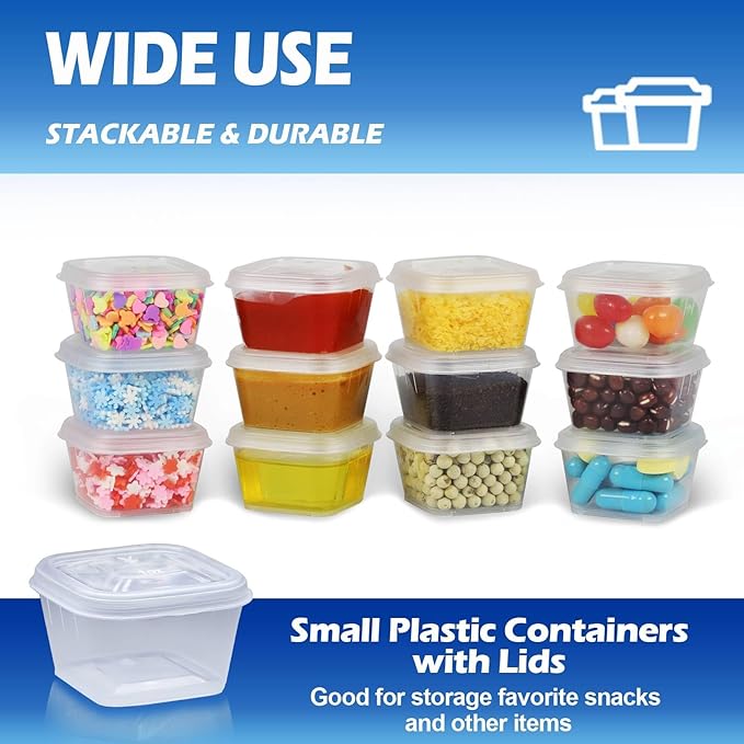 1 oz Square Plastic Containers with Lids(200 Pack), 1oz Clear Condiment Cups with Lids, Small Portion Sauce Cups for Salad Dressing, Lunch