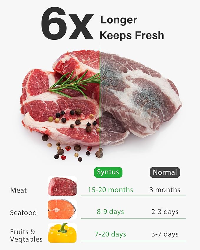 Syntus Vacuum Sealer Bags for Food, 400 Count Quart 8" x 12" Commercial Grade PreCut Bag, BPA Free Food Vac Bags for Storage, Meal Prep or Sous Vide