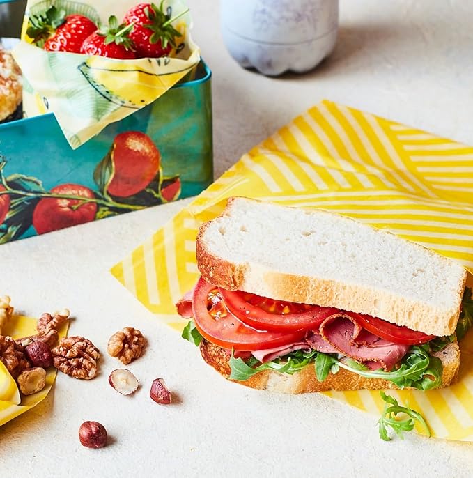 WaxWrap Beeswax Wraps For Food, Organic Cotton Food Bags - Sustainable Plastic Bag Alternative, Reusable Snack Bags, Bees Wax Wraps Reusable Food Storage - Assorted 3 Pack (S, M, L)