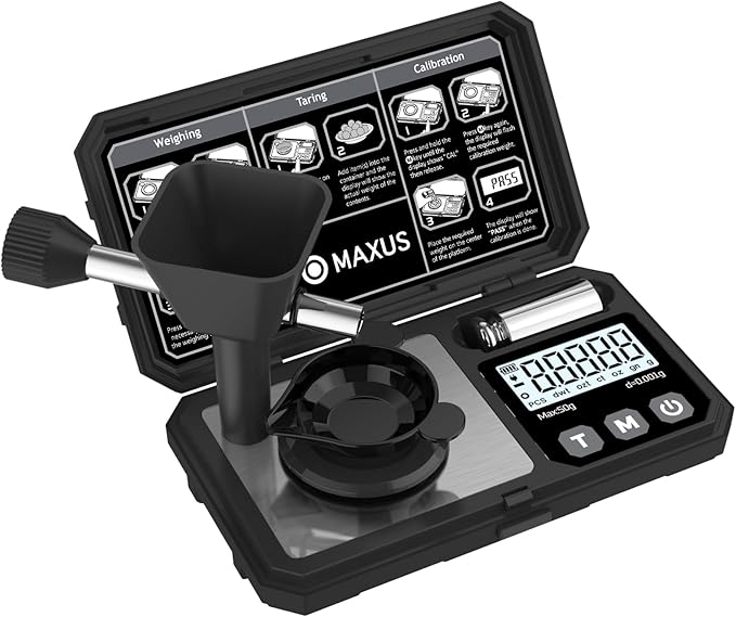 MAXUS Digital Milligram Scale 50g/0.001g with Calibration Weight, Reloading Scale with Powder Trickler Accessories