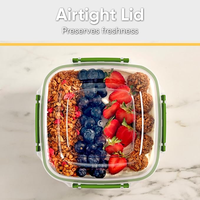 Superio Plastic Food Storage Containers with Airtight Lids, 2 Pack- 80 Oz, BPA Free, Leakproof, Stackable, Microwave, Dishwasher, Freezer Safe, Green