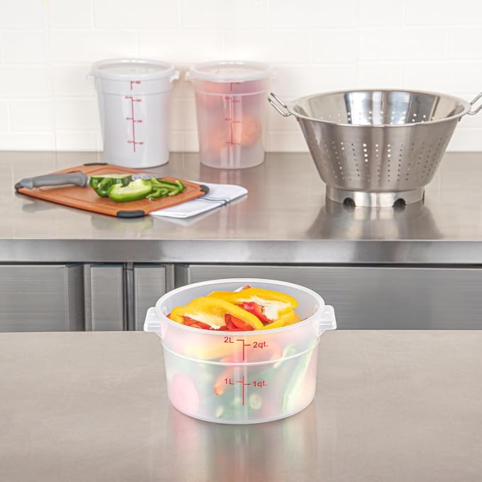 Restaurantware-Met Lux 2 Quart Food Storage Containers, 10 Translucent Storage Containers - Lids Sold Separately, Red Volume Markers, Dishwashable Containers, Side Handles, For Storing Foods