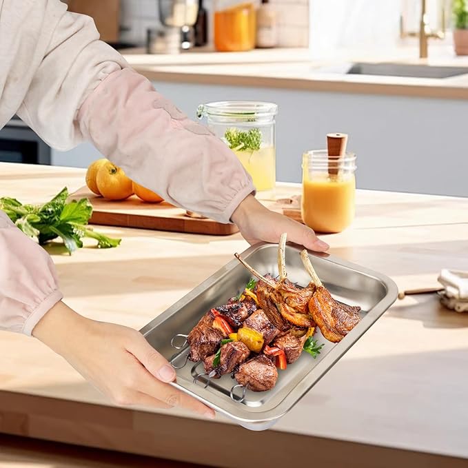 6 Pack 201 Stainless Steel Breading Trays Set, 10.6 x 7.9 x 1.9 Inch Food Prep Trays, Stainless Large Breading Pan, Stainless Steel Bakeware for Home kitchen, BBQ, Camping, Restaurant