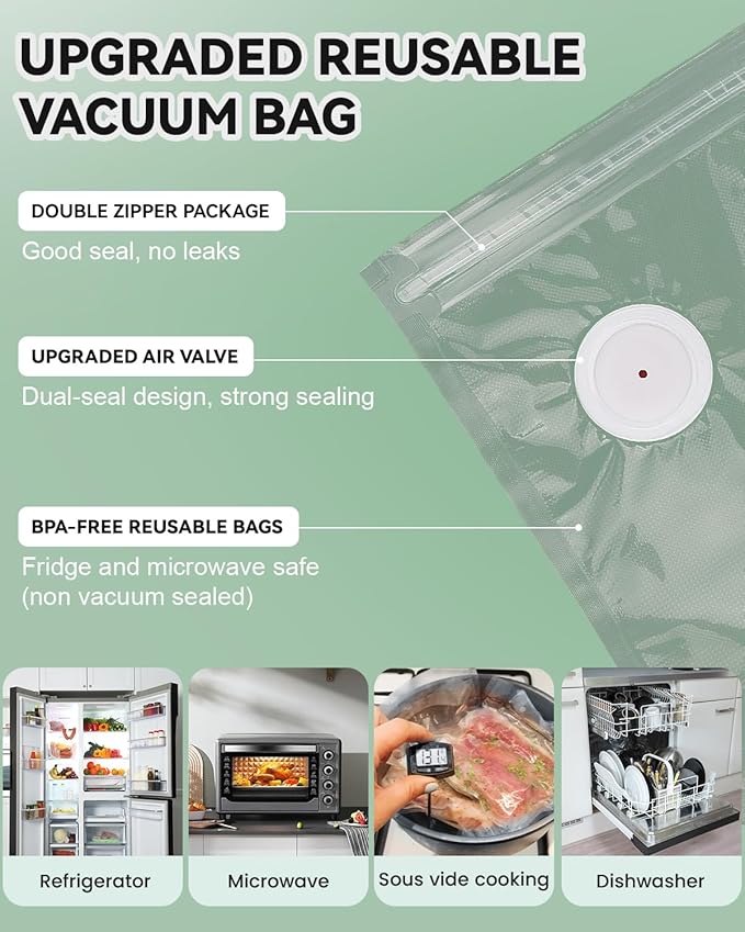 Fiii Vacuum Sealer with 30 Reusable Bags for Food, Powerful Handheld Vacuum Sealer Machine with Visible Water Tank, One Touch Kitchen Storage and Preservation, white & gray