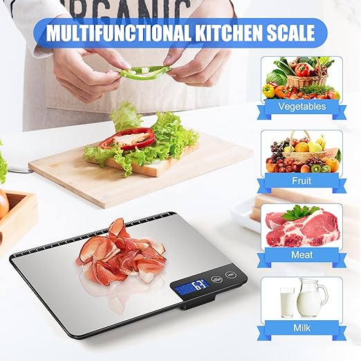 Digital Kitchen Scale, Large Capacity, Easy Tare Function, Large LCD Display, Perfect for Cooking, Baking, and Meal Prep (Silver-2)