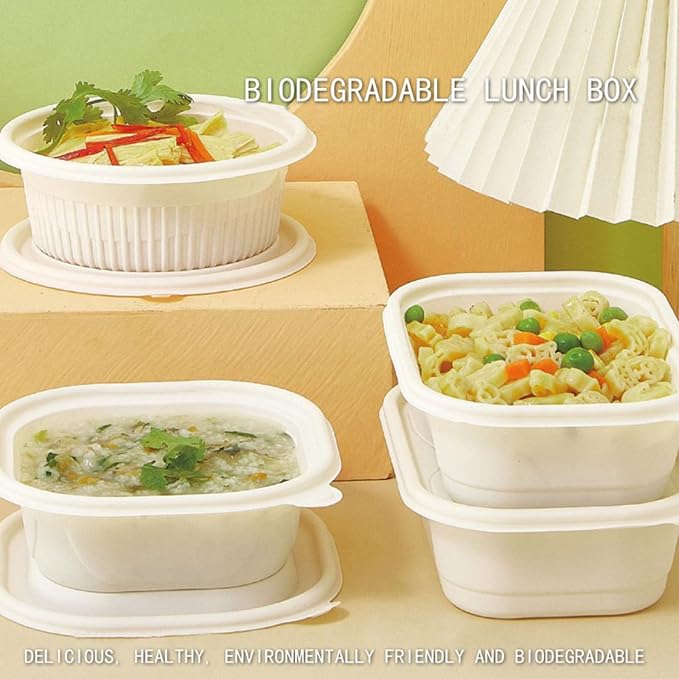 100 compostable take out containers, Heavy duty quality take out containers, environmentally friendly and biodegradable, made of corn starch for takeaway meal prep containers 5.7 * 5.7