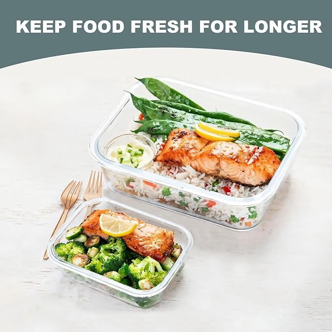 10 Pack Glass Food Storage Containers, Meal Prep Containers with Lids, Airtight Glass Lunch Boxes, Freezer, Oven, and Microwave Safe