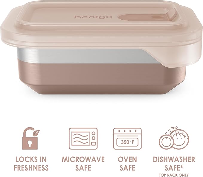 Bentgo MicroSteel Heat & Eat Container - Microwave-Safe, Sustainable & Reusable Stainless Steel Food Storage Container with Airtight Lid for Eco-Friendly Meal Prepping (Snack Size - 2 Cups)