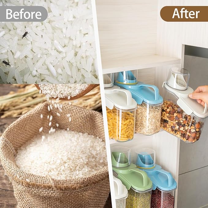 1 Piece Cereal Storage Container, 51oz/1.5L Compact Dry Food Storage Containers with Pouring Spout Measuring Cup for for Rice Nuts Beans Pet Food Snacks Candies, BPA Free, 1 PC