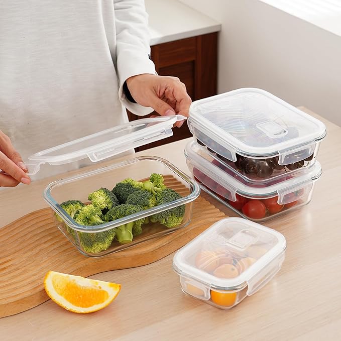 10 Pack Glass Food Storage Containers with Lids, Glass Meal Prep Containers Set with Leak Proof Lids, Airtight Lunch Container, Dishwasher Safe,Freezer Safe Food Storage Containers and 10 Lids