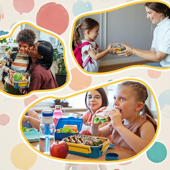 Stainless Steel Lunch Box for Kids, Girls Boys Bento Box for Food Storage Containers with Portable Utensil, Toddler Lunch Box with Removable Tray, Ideal for Ages 3-10,Dishwasher & Freezer Friendly