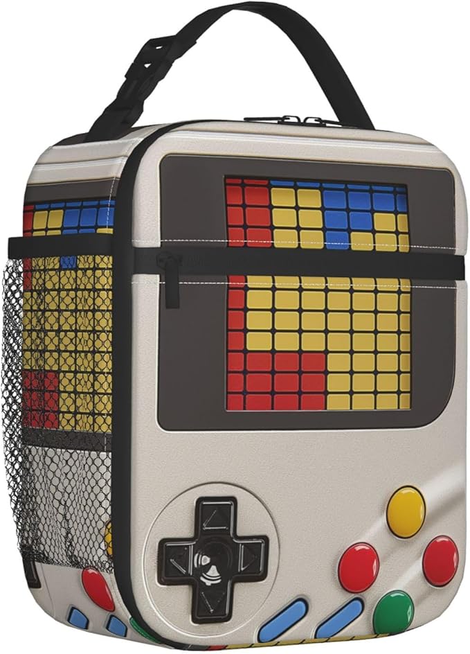 Insulated Lunch Box for Boys Girls Kids Video Game Lunch Box for Work,Picnic,School,Travel,Hiking,Beach or Fishing Polyester Video Game Theme Lunch Bag