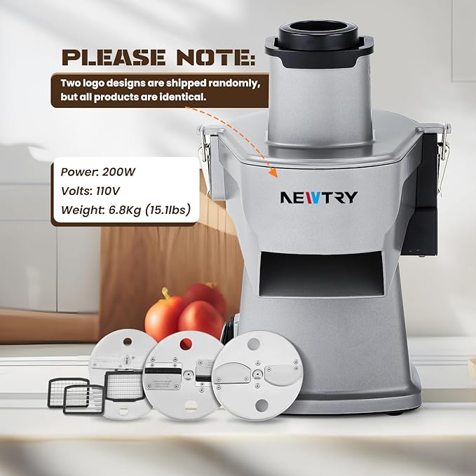 NEWTRY 4 in 1 Electric Vegetable Slicer Dicer Shredder & Strip Cutter, Commercial Automatic Multifunctional Food Chopper for Veggies & Fruits, with Thickness Adjustable Blades, 110V, 200W