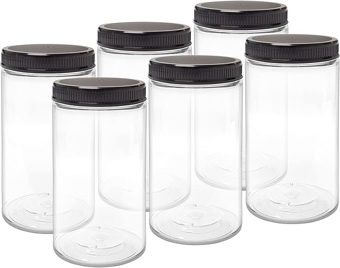 ljdeals 32 oz Clear Plastic Jars with Lids, Storage Containers, Wide Mouth PET Mason Jars, Pack of 6, BPA Free, Food Safe, Made in USA