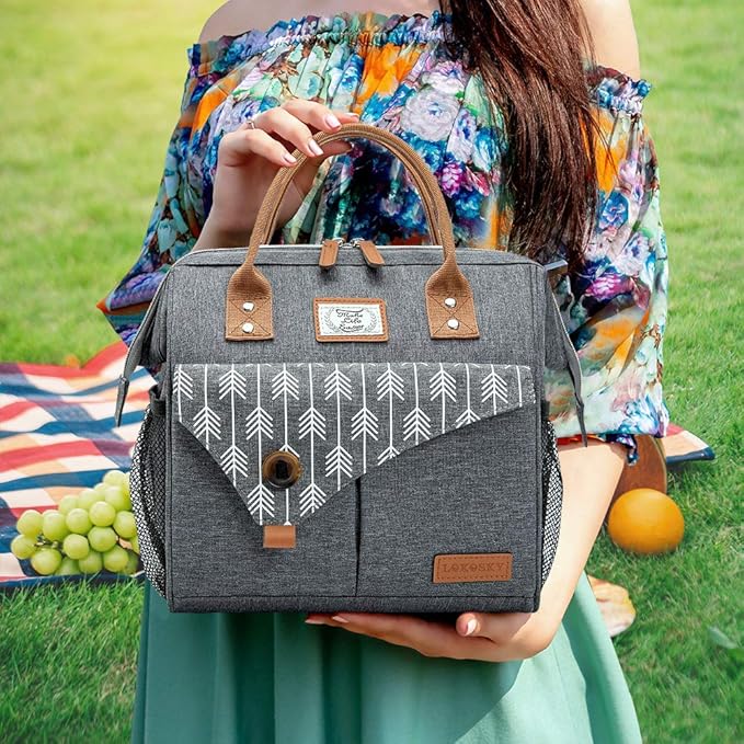 Lekesky Lunch Bag for Women Insulated Lunch Box Leakproof Lunchbox for Adult Work, Grey