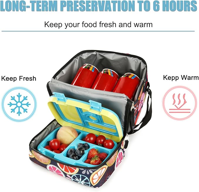 Tilami Lunch Bags Insulated Adjustable Strap Zipper, Water-Resistant Cooler Bags, Bento Bags for Kids Toddlers, Lemon