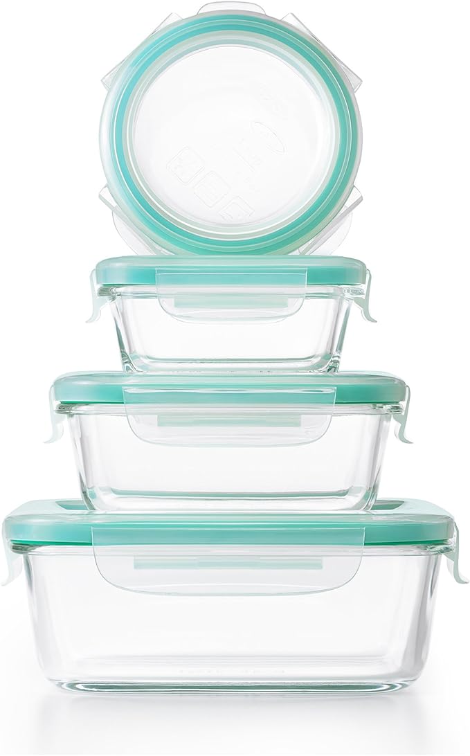 OXO Good Grips Smart Seal , 12 Piece Glass Container Set,Clear,Blue