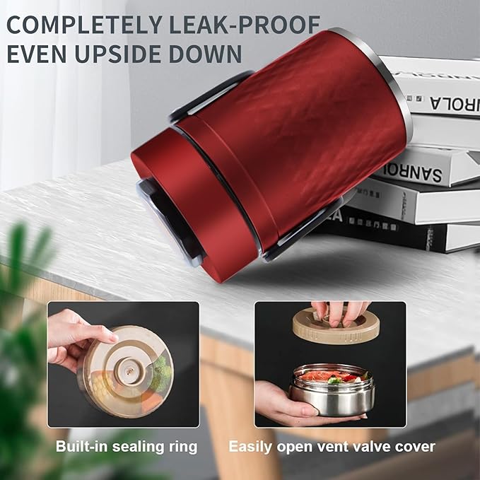67oz Thermos for Hot Food,3-Layer Sealed Stackable Food Thermos,with Lunch Bag Soup Thermos Wide Mouth,It Is Suitable for Daily Office Meals, and Outdoor Meals (Red)