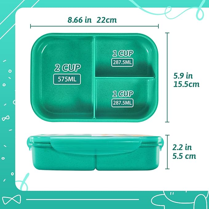 MISS BIG® Bento Box,Bento Box for Kids,Lunch Box Kids,Ideal Leakproof Kids Lunch Box,Lunch Containers No BPAs and Chemical Dyes,M/W,D/W & Fridge Safe(1150ml Green)