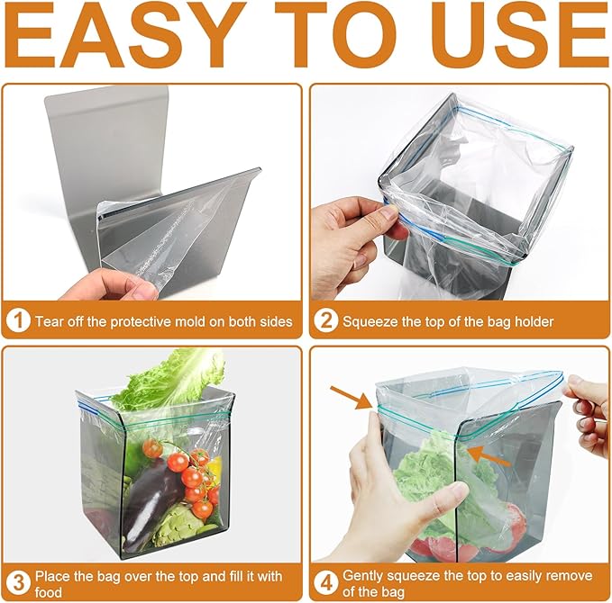 Ziplock Bag Holder, 2 Pack Acrylic Baggy Rack Holder for Food Prep Bag, Food Storage Bag Stand, Freezer Bag Stand, Hands-Free Food Storage Bag Stand for Quart & Gallon Sizes