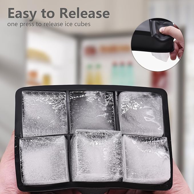 Ice Cube Tray, 3 Pack Silicone Ice Cube Molds with Removable Lid, Easy Release & Reusable Large Square Freezer Trays for Whiskey, Cocktail, Drinks, Coffee, Juice (Black)
