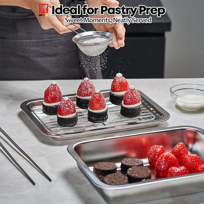 Stainless Steel Food Prep Container with Rack & Lid (Tray), 2.4Quarts, Catering Pans, Restaurant Pans, Buffet Party Pan, Roasting Pan with Rack, Bakeware Roaster, Oven Casserole (1305 / No5)