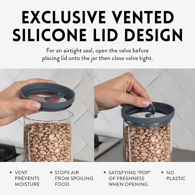 Glass Airtight Food Storage Containers with Silicone and Glass Lids – BPA-Free Jars and Canisters for Pasta Rice Flour, Dry or Wet Foods, Pantry Meal Prep – Set of 5 with Portion Tool
