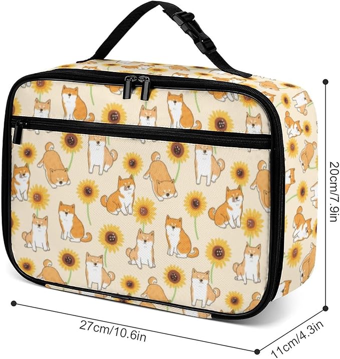Dog and Sunflower Reusable Lunch Box Insulated Lunch Bag Cooler Bag Lunchbox Meal Food Container Tote Bag for Women Kids Girls School Camping Hiking Picnic Beach Travel