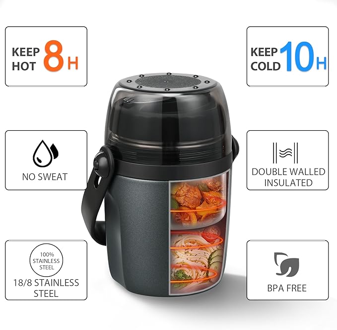 32oz Lunch Containers for Adults Kids Soup Thermo for Hot Food Jar Stainless Steel Insulated Vacuum Leak Proof Wide Mouth Thermal Bento Box with Spoon and Tritan Lid
