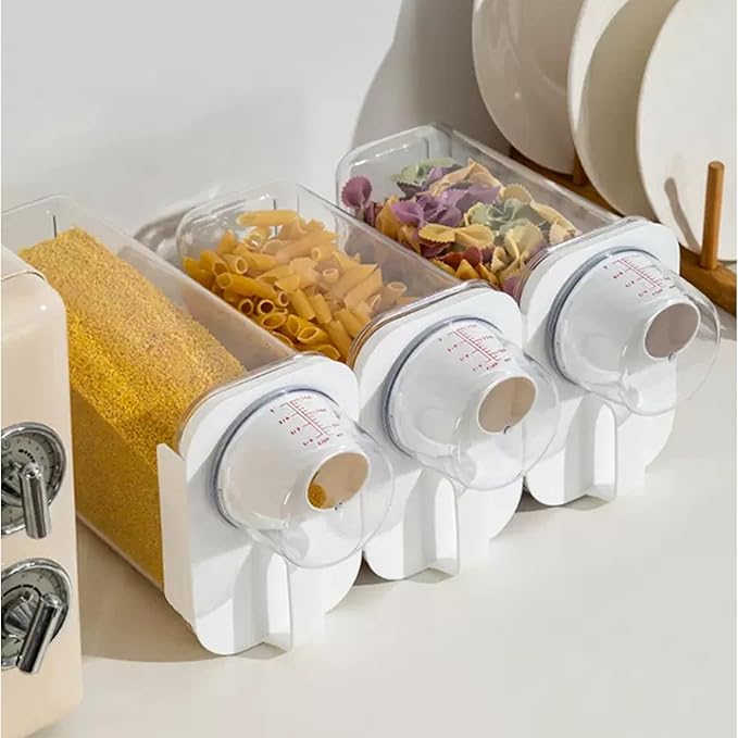 Cereal Storage Container Set (Measuring Cups) BPA-Free PET Plastic Material, Reusable, Pantry Organizer, Food Portion Containers (Set of 4, 2 Large, 2 Small)