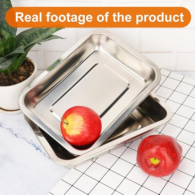 6 Pack 201 Stainless Steel Breading Trays Set, 10.6 x 7.9 x 1.9 Inch Food Prep Trays, Stainless Large Breading Pan, Stainless Steel Bakeware for Home kitchen, BBQ, Camping, Restaurant