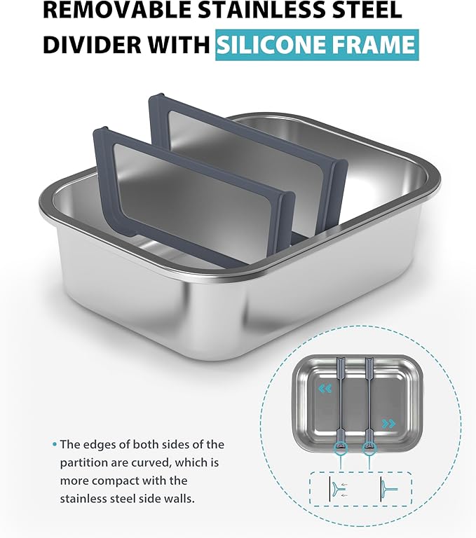 Stainless Steel Lunch Box with Silicone Sleeve/Metal Bento Box with 3 Compartments, Leak-Proof Lunch Container, Metal Food Storage for Travel, Work,Microwavable Dishwasher Safe-41Oz Extra Large