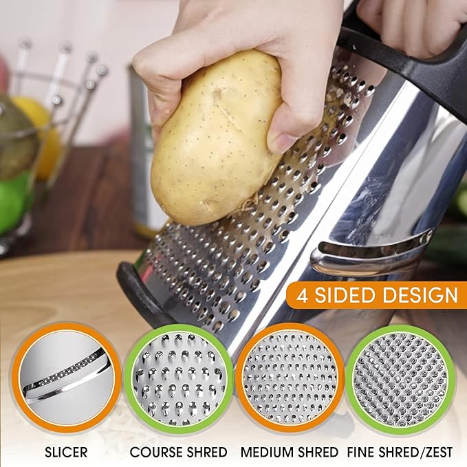 Spring Chef Ultimate Gift Bundle - Professional XL Box Grater, Magnetic Measuring Spoons, Ice Cream Scoop, Swivel Peeler & Measuring Cups - Black