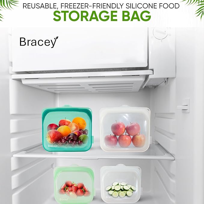 Reusable Silicone Food Storage Bags, Multi-Use Large Size Bag, White and Blue, 2-Pack | Microwave, Sous Vide, Dishwasher, Oven, and Freezer Safe | BPA Free, Eco-friendly, 68 Oz