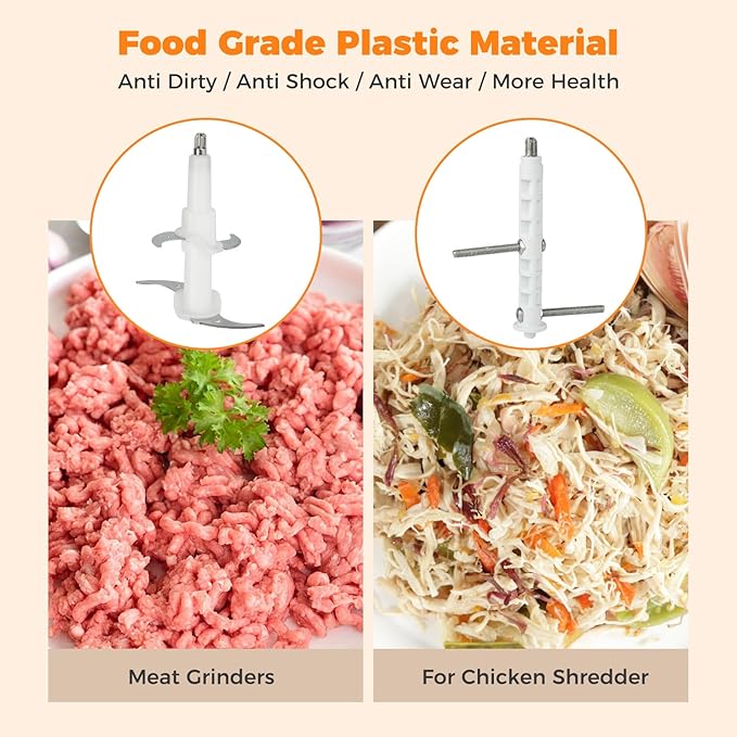 Automatic Electric Chicken Shredder 250W Food Processors Machine - Electric Food Chopper with Meat Grinder & Vegetable Chopper, 2 Bi-Level Blades for Home Use,Kitchen Aid,Baby Food,Pet Food