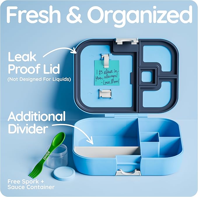 toddler bento box for daycare offers ideal portion sizes. Leakproof, lightweight and dishwasher-safe, this durable bento box for kids & toddler is also BPA-free, available in Sky Blue.