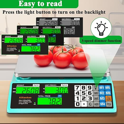 88lb/40kg Digital Price Computing Scale - Commercial Food Scale with Dual LCD Displays, Counting Feature, and Reversed Platter for Farmers Market, Retail, Deli, and Meat Weighing