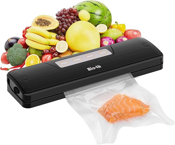 Bio-th Vacuum Sealer Machine for Food, Food Saver with Dry & Wet Modes, Compact & Powerful, Includes 15 Large Sealing Bags (20x30cm), Ideal for Food Storage, One-Touch Operation, Overheat Protection