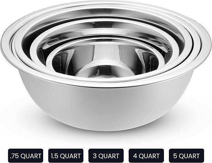 WHYSKO Stainless Steel Mixing Bowl Set, 10 Piece Stainless Steel Mixing Bowls with Lids Set for Food Prep Storage and Serving, Dishwasher Safe Microwave Safe for Kitchen Baking Cooking, White