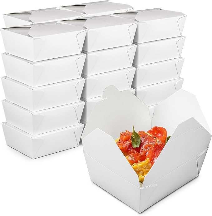 Fit Meal Prep 300 Pack 48 oz Paper Take Out Containers 6.8 x 5.5 x 2.5 - White Lunch Meal Food Boxes #8, Disposable Storage To Go Packaging, Microwave Safe, Leak Grease Resistant for Restaurant