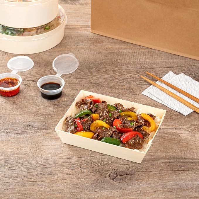 Restaurantware Taipei 20 Ounce Food Containers 100 Rectangle Wooden Bento Boxes - Lids Sold Separately Grease Impermeable Poplar To Go Boxes Disposable Serve Noodles Dumplings And More